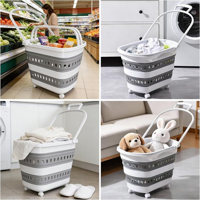 2 Pcs 50L Collapsible Plastic Laundry Basket Hamper - Image 6
