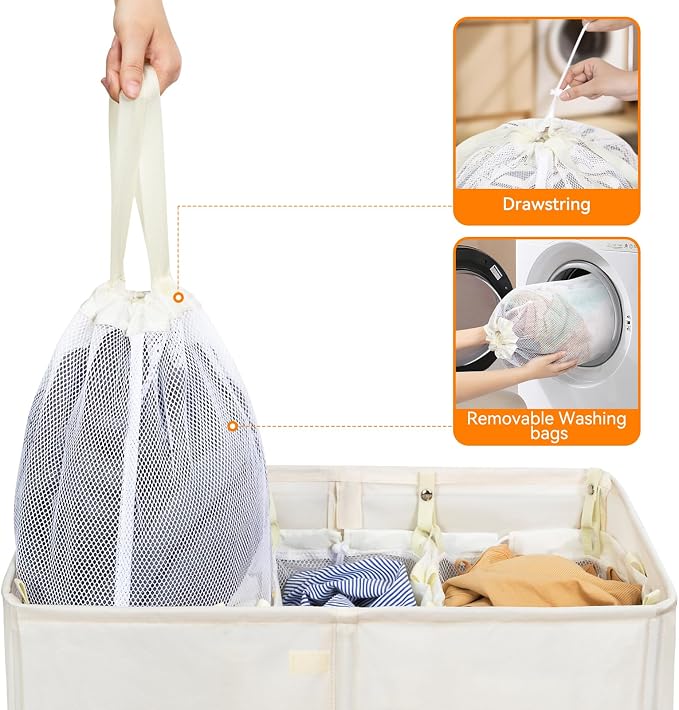 WOWLIVE Laundry Hamper with Lid, 160L Large Laundry Basket 3 Section with - Image 5