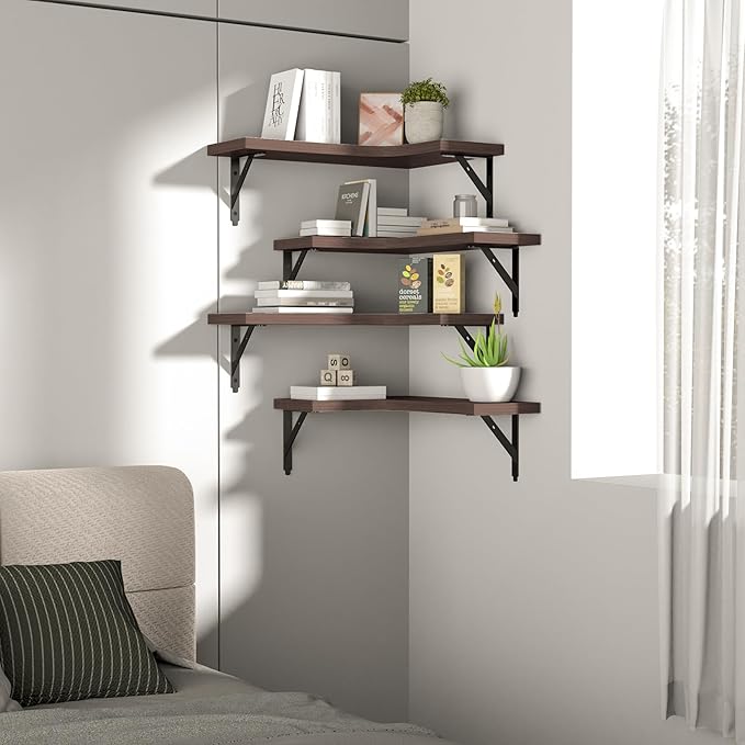 ROMGUAR CRAFT Corner Floating Shelves Wall Mounted Set of 4, Rustic Wood - Image 7