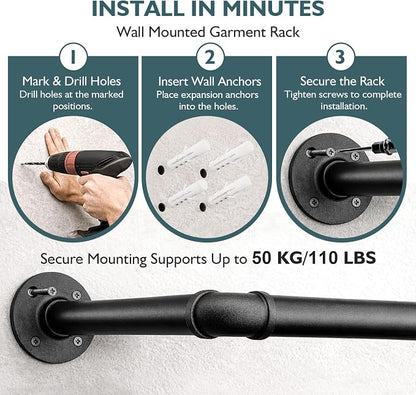 Svyrilk 2 Pack 38.4" Industrial Pipe Clothes Rack | Wall Mounted Heavy Duty - Image 7