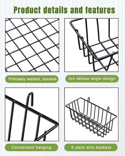 6 Pack Wire Baskets, Grid Wire Panel Hanging Wall Basket, Display and Storage - Image 3
