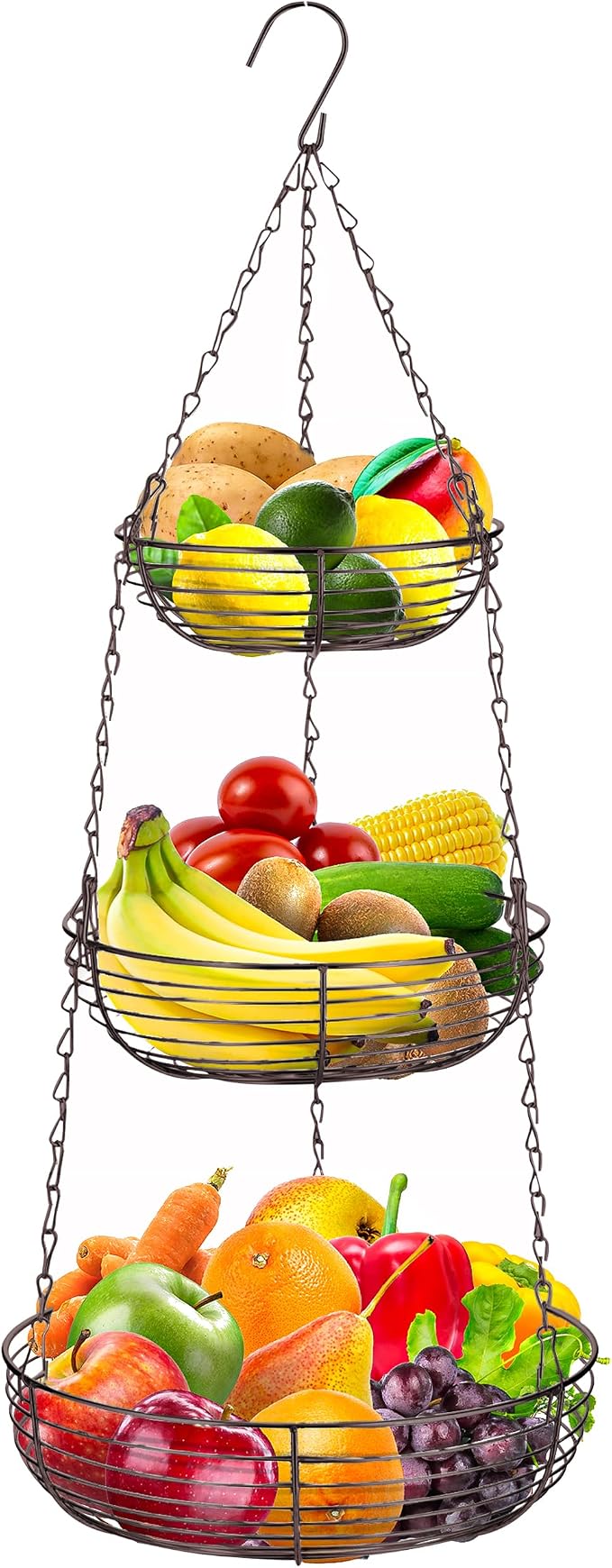 Home Intuition 3-Tier Hanging Fruit Produce Basket Heavy Duty Wire by HomeIntuition