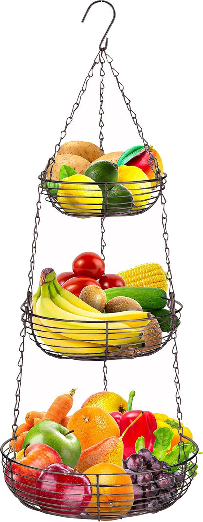 Home Intuition 3-Tier Hanging Fruit Produce Basket Heavy Duty Wire by HomeIntuition