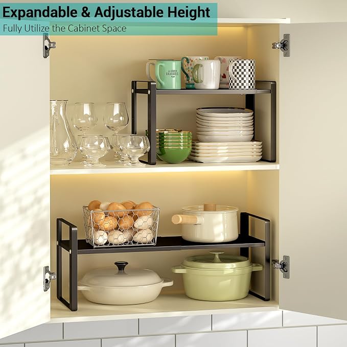 2 Pack Expandable Cabinet Organizer Shelves, 88lbs High Weight Capacity - Image 2