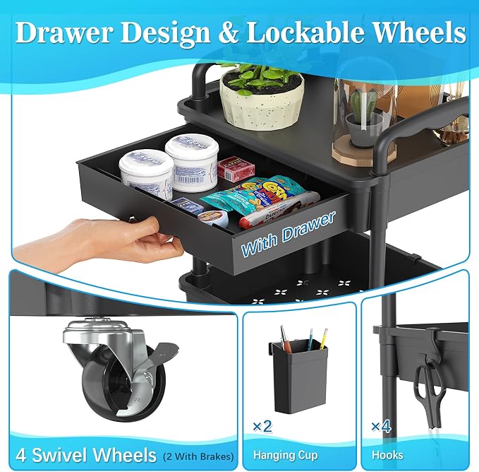SUNALLY 3 Tier Rolling Cart - Image 3