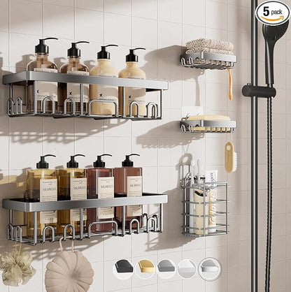 Veken Adhesive Shower Caddy 5-Pack, Heavy Weight Bearing, Large Wall Mounted by Veken