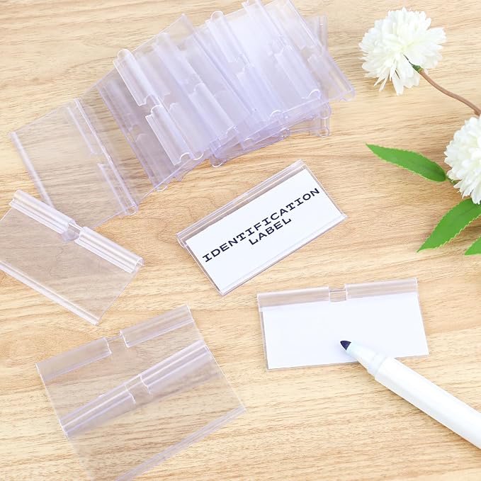 50 Pcs Clear Plastic Wire Shelf Label Holders, Basket Bin Labels Clip On - Image 6