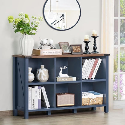 6 Cube Bookcase, Farmhouse Wood Low Storage Organizer Book Shelf, Hallway Book - Image 6