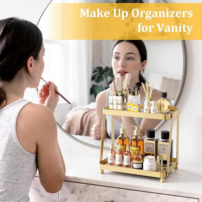 2-Tier Acrylic Bathroom Vanity Organizer, Holds Cosmetics, Makeup & Skincare - Image 2