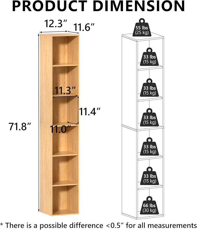 6 Cube Storage Organizer, 6 Tier Vertical Cube Bookcase Freestanding Storage - Image 4