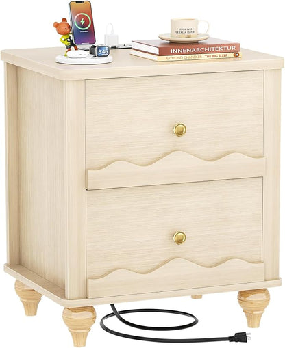 Cyclysio Nightstand with Charging Station, Side End Table with 2 Drawers - Image 9