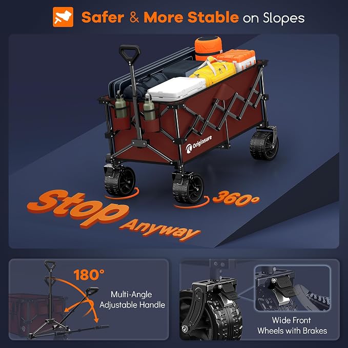 220L Collapsible Wagon Cart Foldable, 460lbs Load Capacity Heavy Duty Folding - Image 8