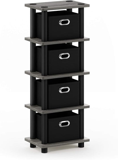 FURINNO Turn-N-Tube LACi 4-Bins System Rack, French Oak Grey/Black by Furinno-FitsYourSpaceFitsYourBudget