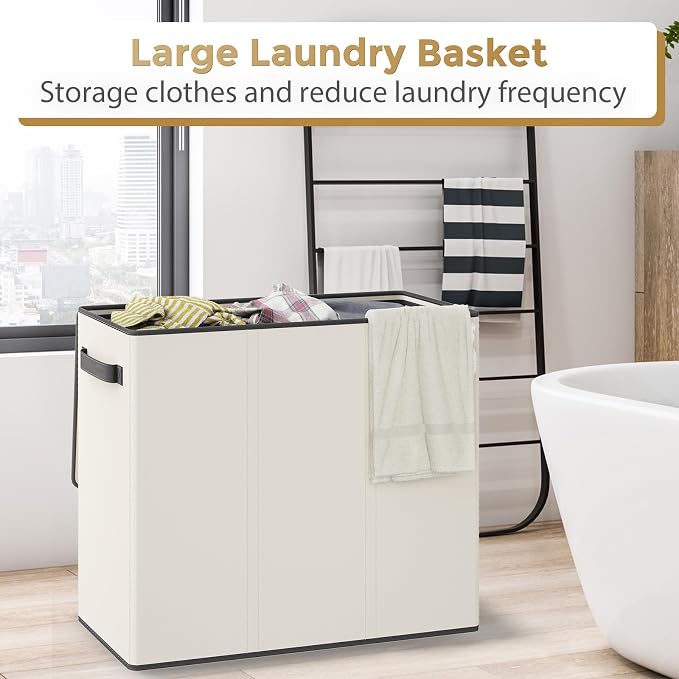 180L Laundry Hamper 3 Section, Large Laundry Basket - Image 4