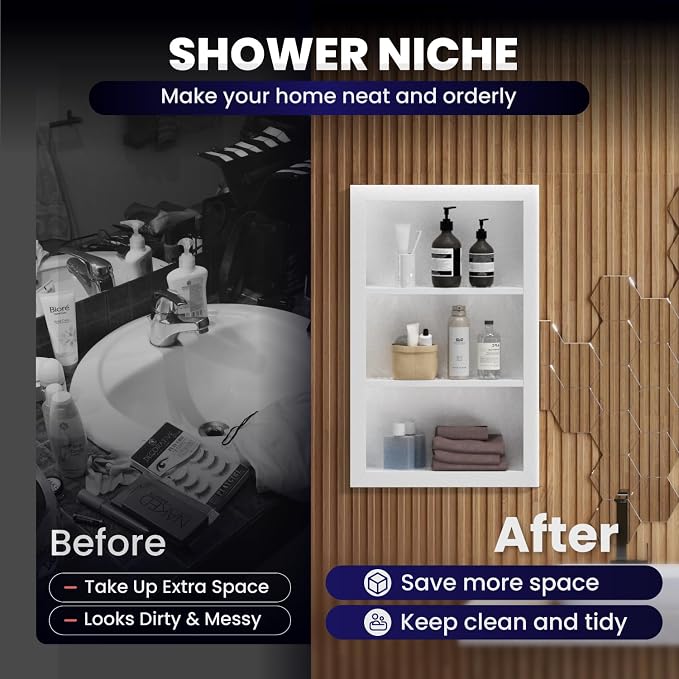 14" x 24" Stainless Steel Shower Niche, 3-Tier Waterproof Shelves, No-Tile - Image 6