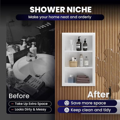 14" x 24" Stainless Steel Shower Niche, 3-Tier Waterproof Shelves, No-Tile - Image 6
