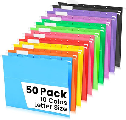 50-Pack Assorted Hanging File Folders, Letter Size by Jowaia