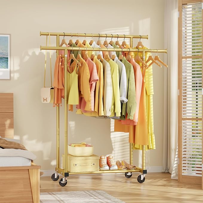 HYSEYY Double Rods Clothes Rack, Sturdy Rolling Clothing Rack, Portable - Image 8