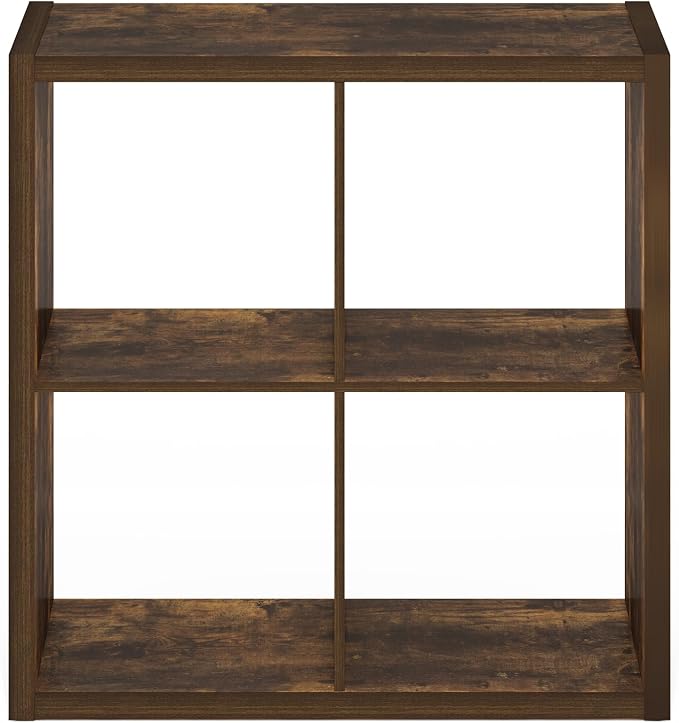 Furinno Cubicle 4-Cube Book Shelf, Extra Thick Frame Bookshelf, Amber Pine | - Image 9