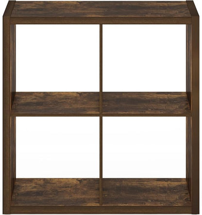 Furinno Cubicle 4-Cube Book Shelf, Extra Thick Frame Bookshelf, Amber Pine | - Image 9