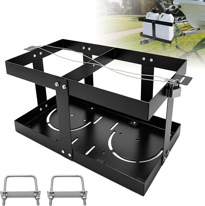 Fuel Jug Holder Gas Can Rack for Trailer, 5 Reinforced Supports Fits Two 5 by Unknown