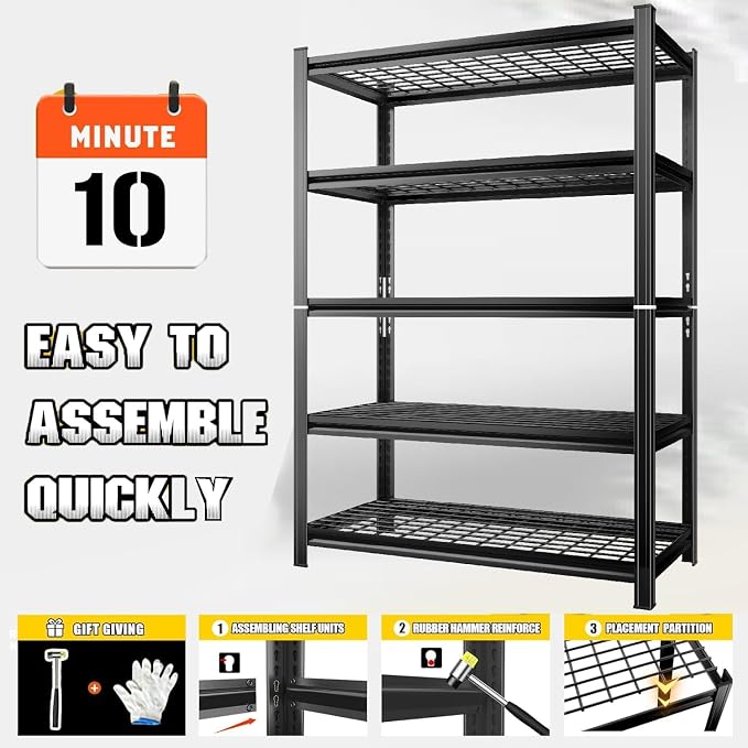 72" H X 36" W X 16" D Heavy Duty Garage Shelving Unit 5 Tier 3500 LBS Storage - Image 9