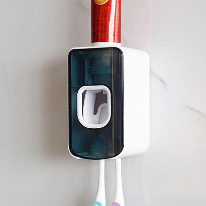 2 Slot Toothbrush Holder and Toothpaste Dispenser Wall Mounted, Automatic by LUEXBOX