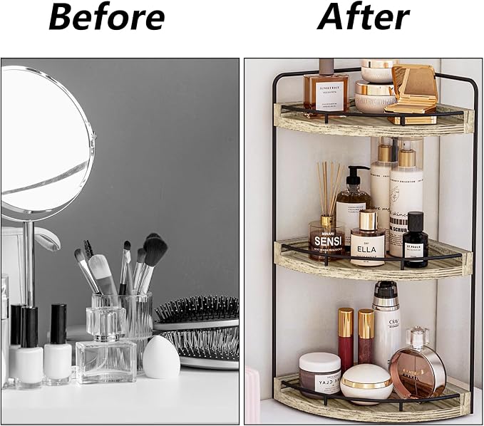 Fixwal Corner Bathroom Counter Organizer, 3 Tier Rustic Bathroom Organizer - Image 7