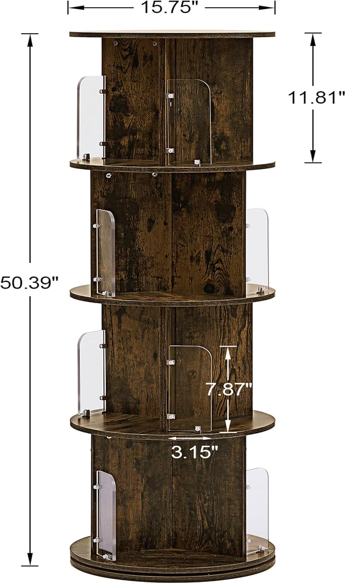 VECELO Rotating Bookshelf Tower, 360°Revolving Bookcase, Round Book Shelf - Image 3
