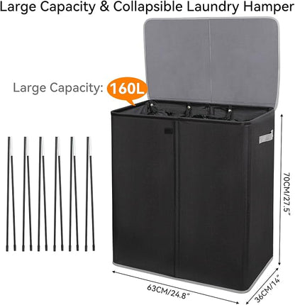 WOWLIVE Laundry Hamper with Lid, 160L Large Laundry Basket 3 Section with - Image 6
