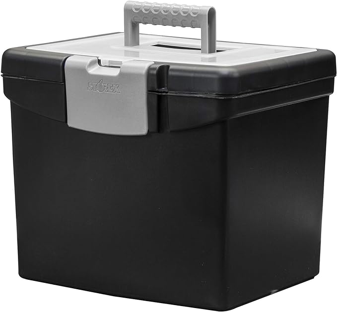 Storex Portable File Box with Organizer Lid – Plastic Office File Storage Box - Image 2
