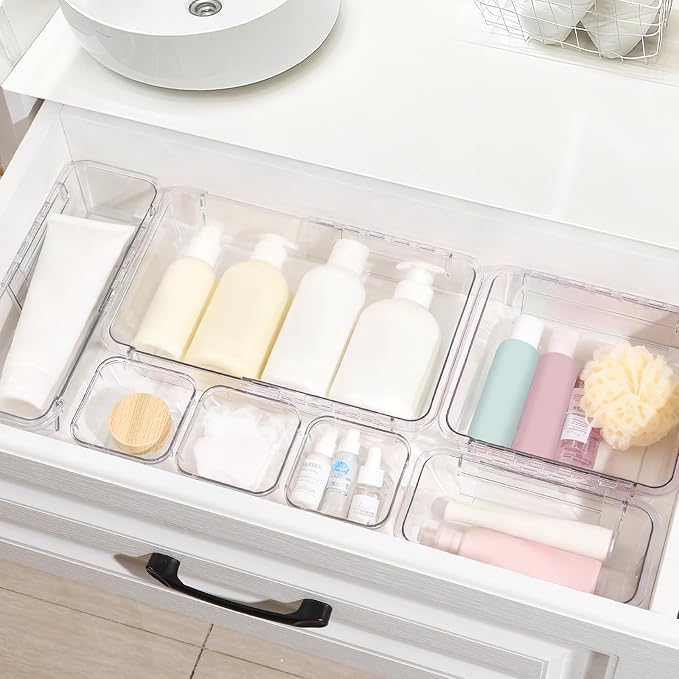 14 Pcs Adjustable Clear Drawer Organizer, Extendable Vanity Storage Bins - Image 5