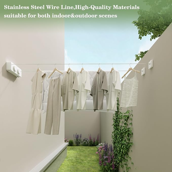 Danpoo Retractable Clothesline, Anti-Sag Adjustable Knob Heavy-Duty Clothes Line - Image 3