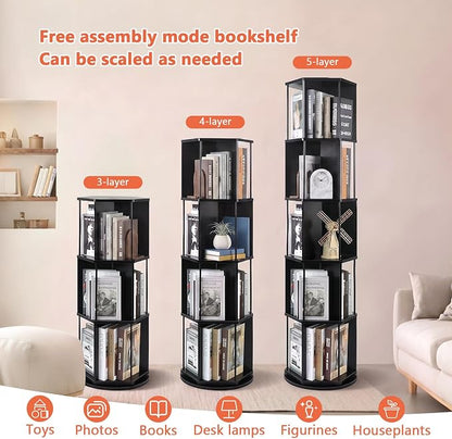 VIWODS Rotating Bookshelf, 5 Tier Spinning Bookshelf Tower, Revolving 360° - Image 6