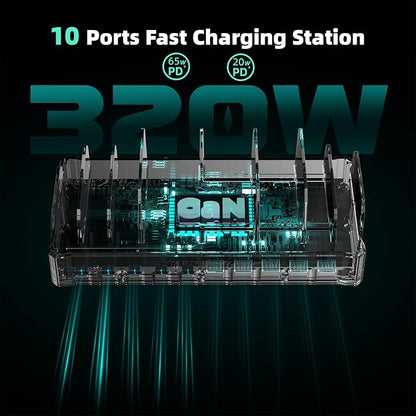 320W Charging Station for Multiple Devices, Zobirez 10-Port USB C Fast Charger - Image 3