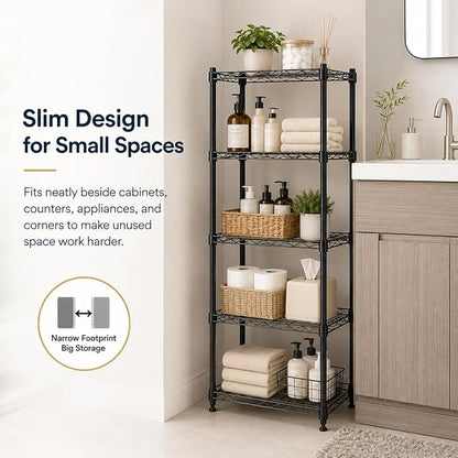 5 Tier Storage Shelves, Metal Wire Shelving Unit, Heavy Duty Adjustable Shelf - Image 5