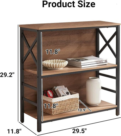 Small Bookshelf, 3 Tier Industrial Bookcase - Image 2