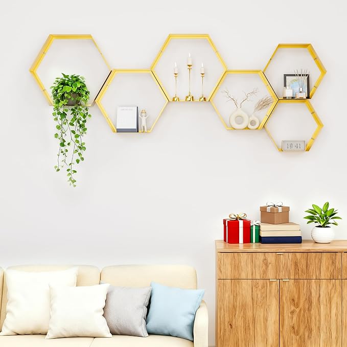 Gonice Hexagon Floating Shelves Set of 6, Honeycomb Display Shelf - Image 5