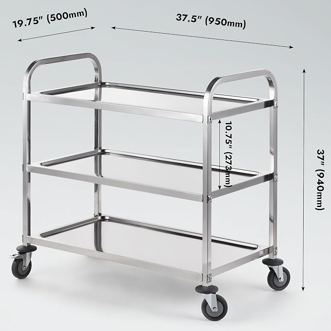 CURTA Stainless Steel Serving Trolley, Rolling Casters Brake Wheel, Commercial - Image 5