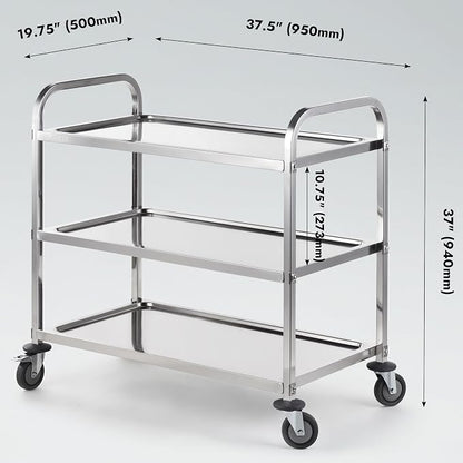 CURTA Stainless Steel Serving Trolley, Rolling Casters Brake Wheel, Commercial - Image 5