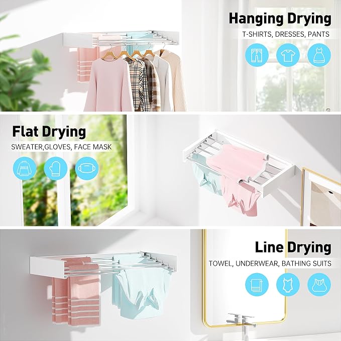 Wall Mounted Clothes Drying Rack, Extending Laundry Rack, Wall Mount Laundry - Image 4