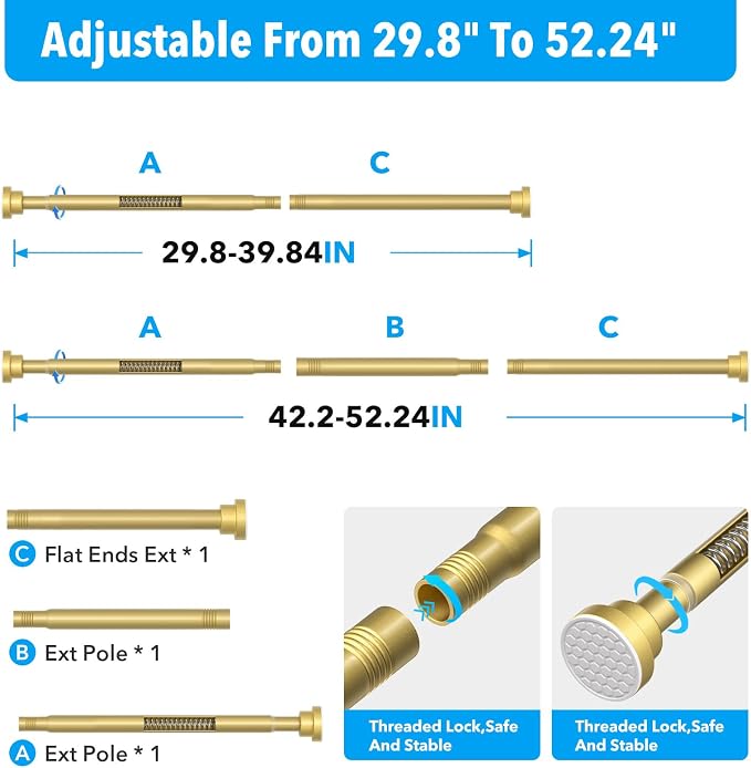Tension Curtain Rod Gold Tension Rod 28 To 48 Inch Spring Curtain Rods Non Slip - Image 7