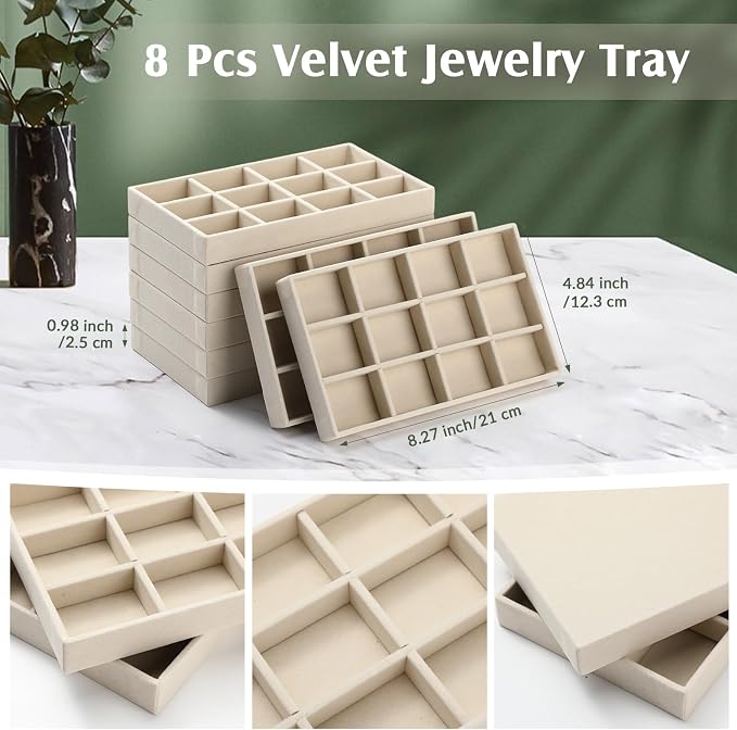 Highergo 8 Pcs Velvet Jewelry Trays Stackable Drawers Organizer Ring Earring - Image 2