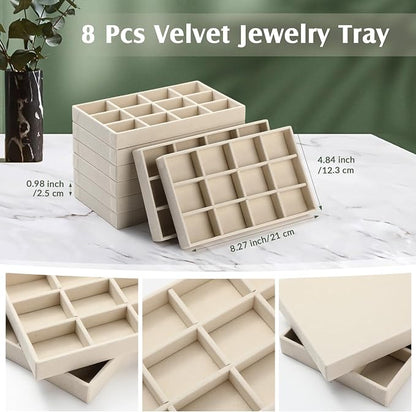 Highergo 8 Pcs Velvet Jewelry Trays Stackable Drawers Organizer Ring Earring - Image 2