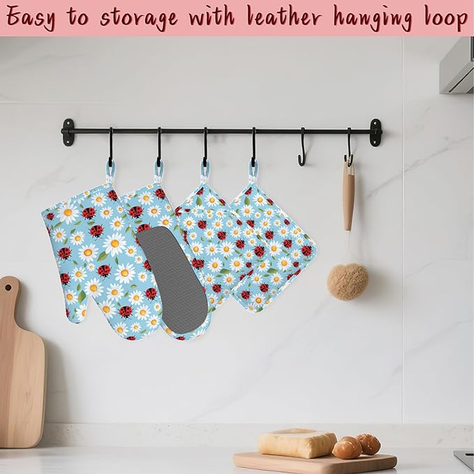 Ladybug Heat-Resistant Silicone Oven Mitts and Pot Holders 4 Piece Set - Image 5