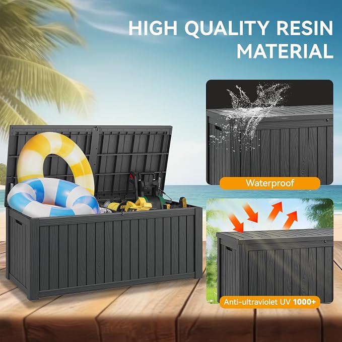 150 Gallon Outdoor Storage Box, Resin Deck Boxes Outdoor Waterproof - Image 3