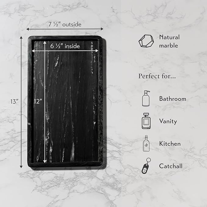 Cork & Mill Black Marble Tray for Bathroom Countertop, Kitchen Counter - Image 3