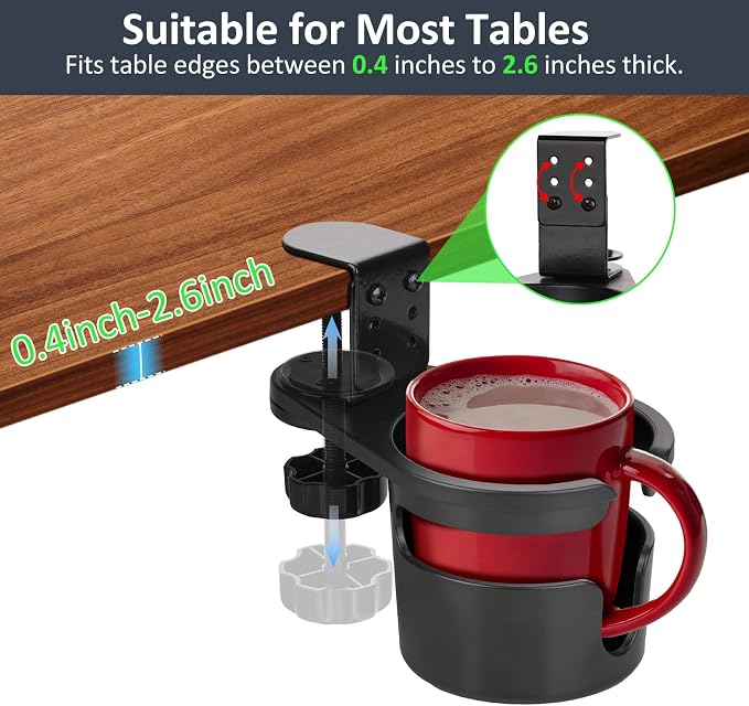 MYITYARD Desk Cup Holder Clamp, Anti-Spill Clip On Table Cup Holder, Rotatable - Image 4