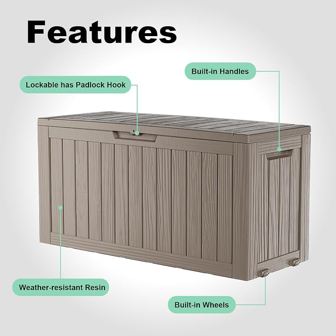75 Gallon Outdoor Storage Box, Resin Deck Boxes Waterproof, Indoor Outdoor Bin - Image 6