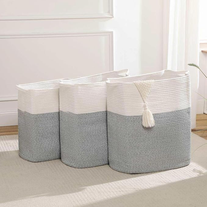 Tall Laundry Basket With Handles, Woven Cotton Rope Big Laundry Hamper Sorters - Image 5